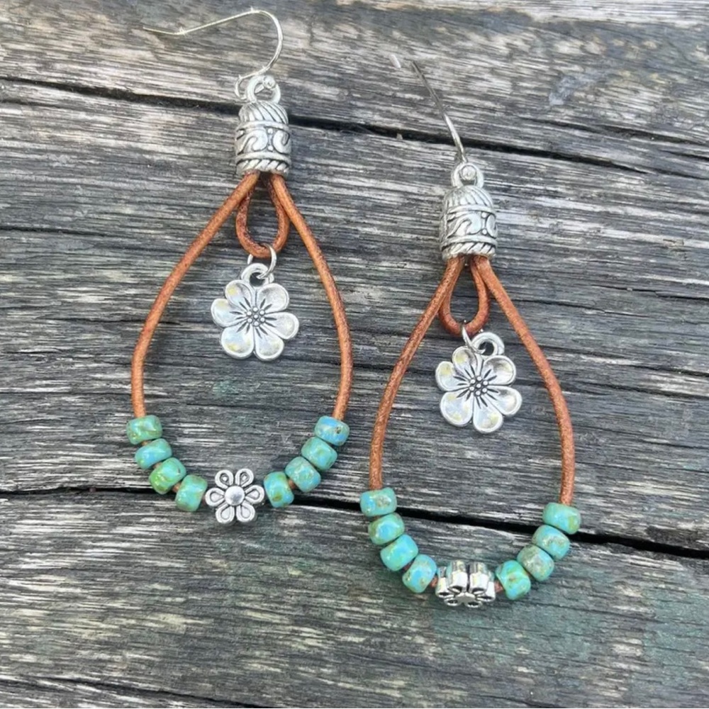 Boho Beaded Earrings, Turquoise